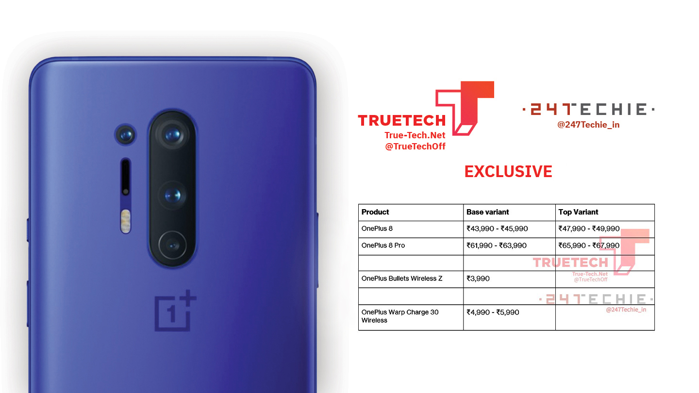 OnePlus 8, OnePlus 8 Pro India Pricing Leaked Wirth Accessories Featured Image Final True-Tech TrueTech