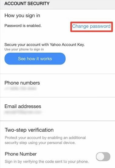 Screenshot showing Yahoo Mail Change Password for this guide of How to Change Yahoo Mail Password – Step by Step Guide 2024