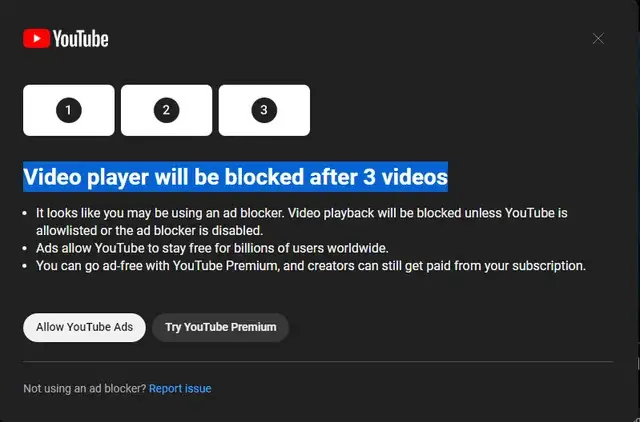 YouTube Ban Ad Blockers