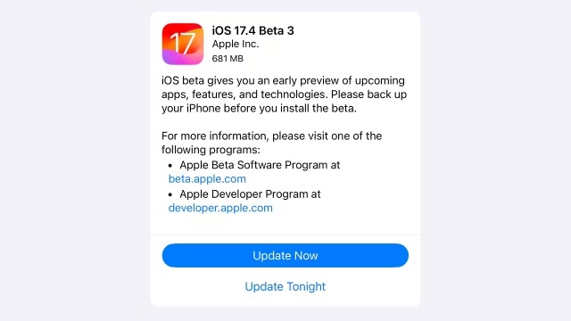 Apple seeds third beta for iOS 17.4 to developers