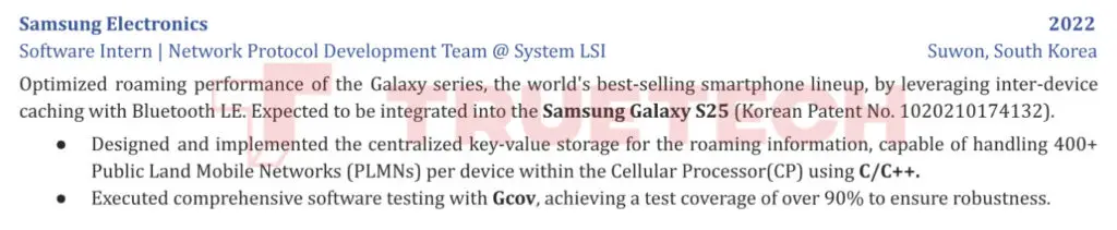 Samsung Galaxy S25 Roaming Technology Brian Hwang Resume Cropped TrueTech