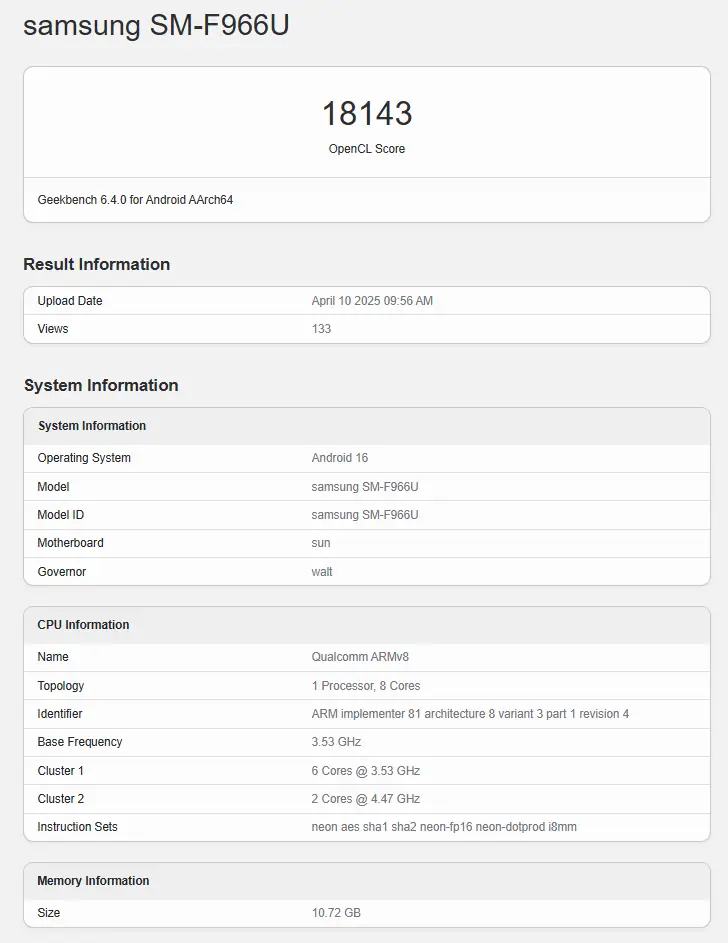Samsung Galaxy Z Fold 7 US Version Surfaces with Upgraded AP, Android 16, and One UI 8 in Tow