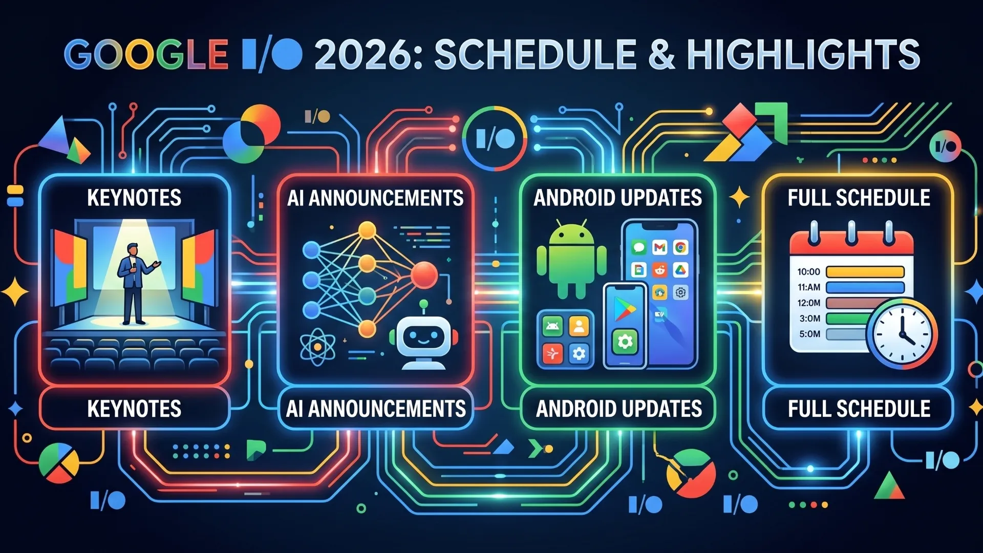 Google I/O 2026 schedule, keynotes, AI announcements, and Android updates