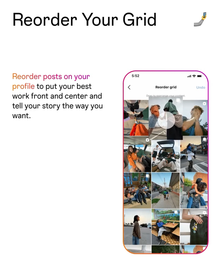 Instagram Reorder Your Grid adds helpful tools for profile organization