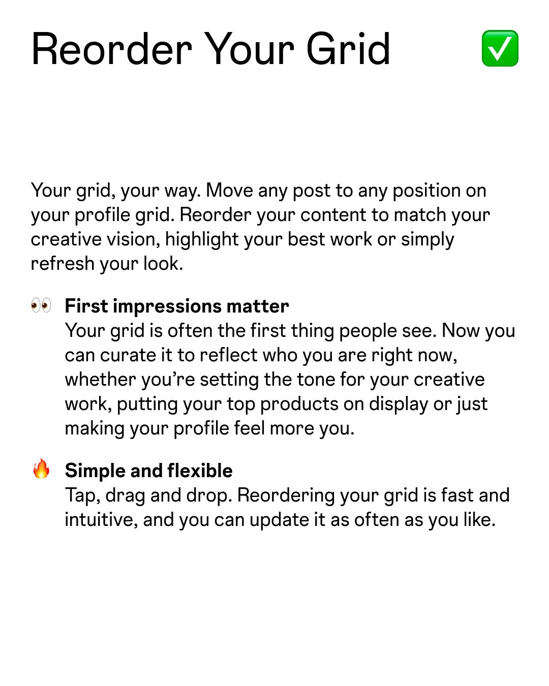 Instagram Reorder Your Grid adds helpful tools for profile organization