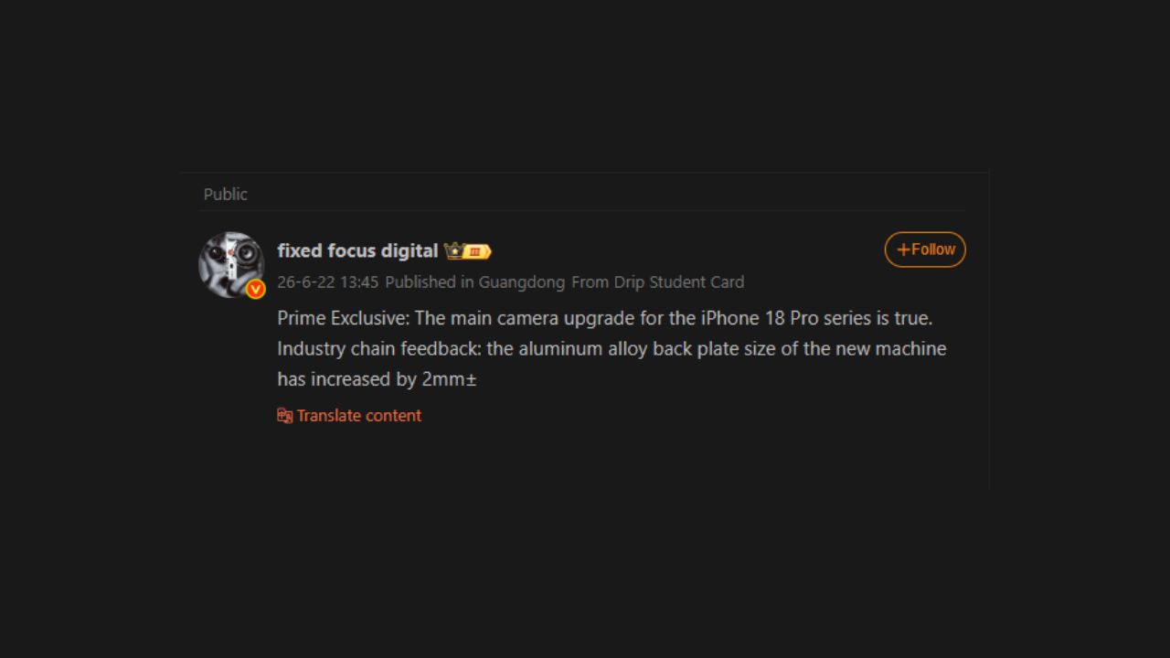iPhone 18 Pro camera leak