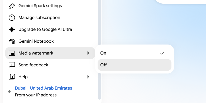 How to turn off media watermarks on Google Gemini?