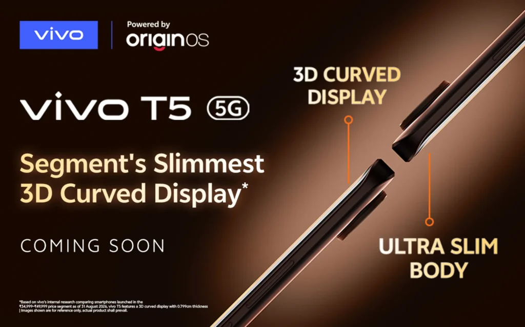 vivo T5 5G teaser reveals design, key specs, and price range ahead of India launch