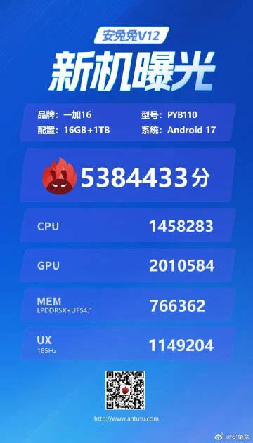 OnePlus 16 AnTuTu Listing