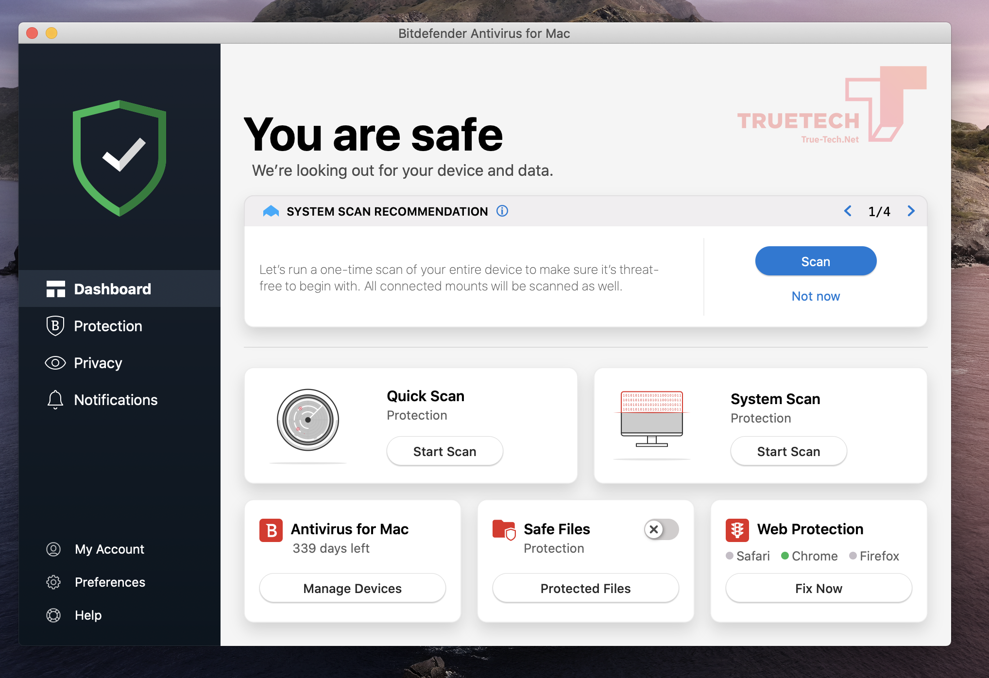 Bitdefender Antivirus Mac Review Top Protection Great Value Main Screen Truetech True-Tech