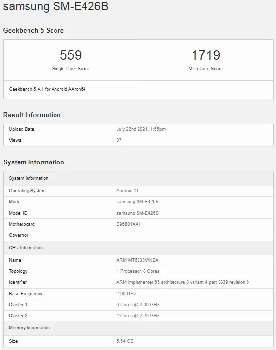 Samsung Galaxy F42 5G Appears On Geekbench; Likely A Rebranded Galaxy A22 5G
