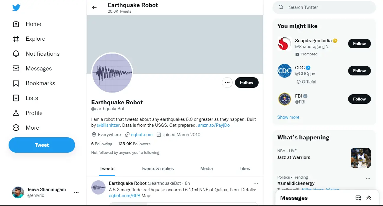 Earthquake Robot – Top 10 Best Twitter Bots That You Must Use [2023 Edition] | Truetech