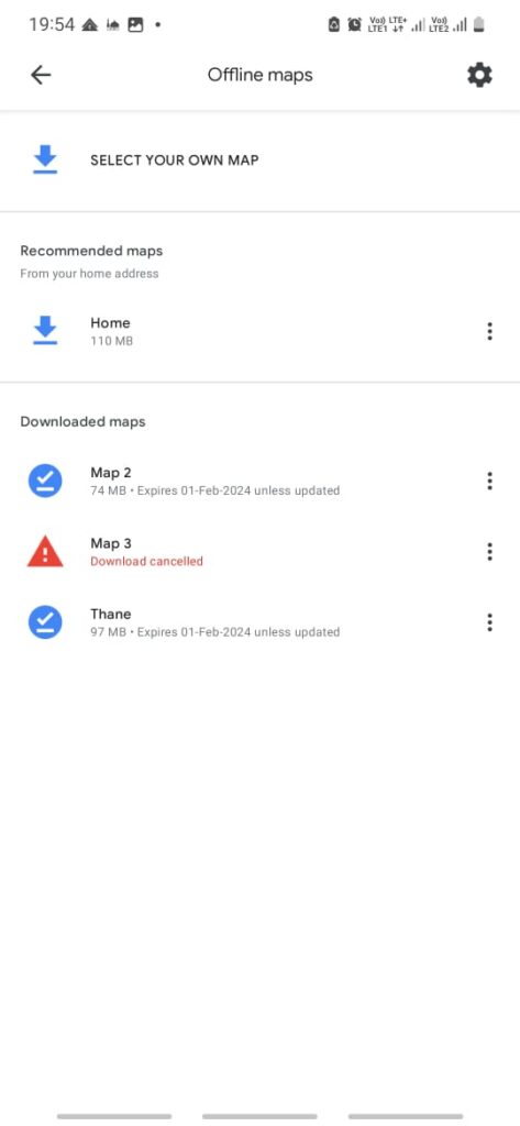 Google Maps Offline Mode Map Selection