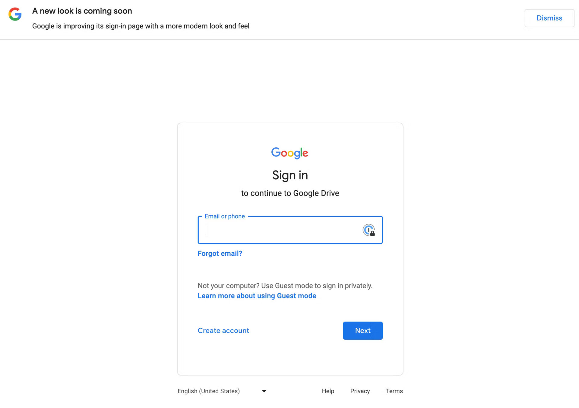 Google New Sign-In Page