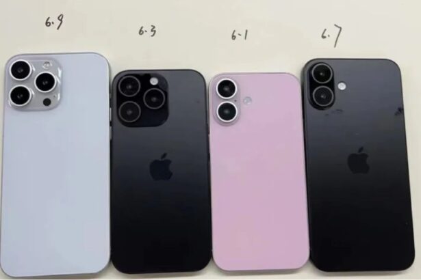 Massive Pro Max size and new camera modules are displayed in iPhone 16 dummy units.
