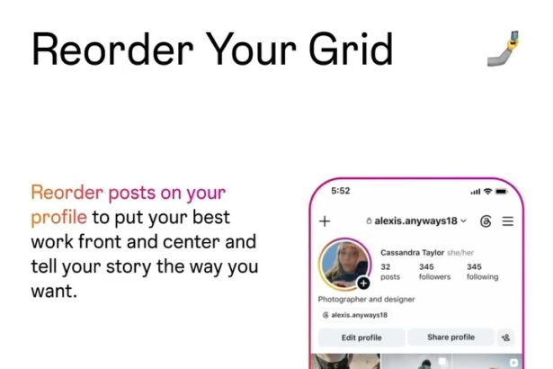 Instagram Reorder Your Grid adds helpful tools for profile organization